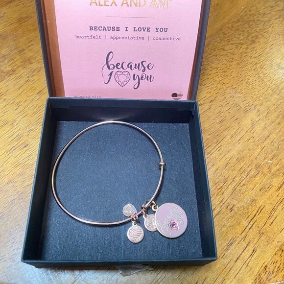 Alex and Ani Because I Love You Bangle Pink Enamel Swarovski Crystal 2017 - Picture 8 of 11